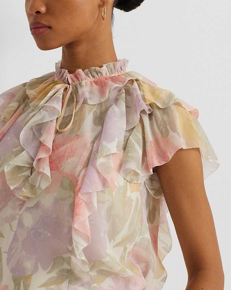 Blusa Ralph Lauren Floral Ruffle-Trim Georgette Mujer Creme | TUNBFCI-13 - vista 5