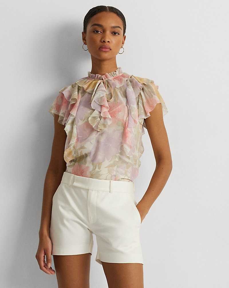 Blusa Ralph Lauren Floral Ruffle-Trim Georgette Mujer Creme | TUNBFCI-13 - vista 1