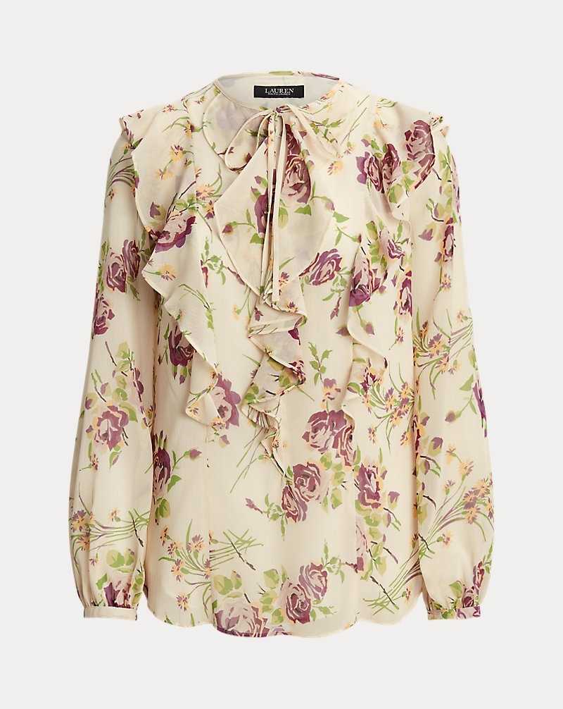 Blusa Ralph Lauren Floral Ruffle-Trim Georgette Mujer Creme | IOQUYHL-23 - vista 2
