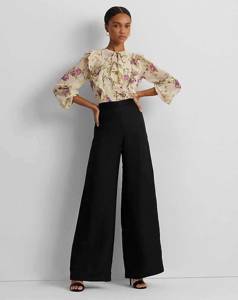 Blusa Ralph Lauren Floral Ruffle-Trim Georgette Mujer Creme | IOQUYHL-23 - vista 3