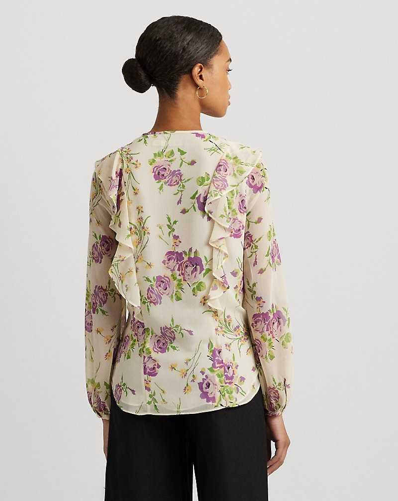 Blusa Ralph Lauren Floral Ruffle-Trim Georgette Mujer Creme | IOQUYHL-23 - vista 4