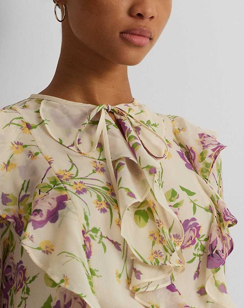 Blusa Ralph Lauren Floral Ruffle-Trim Georgette Mujer Creme | IOQUYHL-23 - vista 5