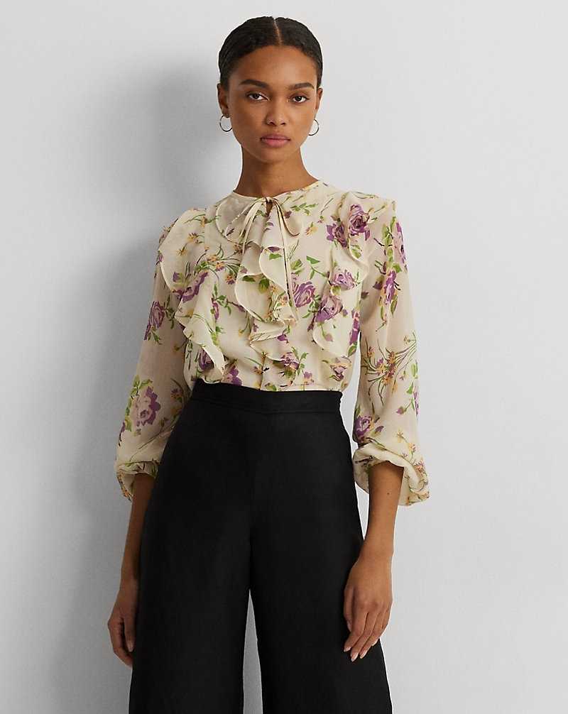 Blusa Ralph Lauren Floral Ruffle-Trim Georgette Mujer Creme | IOQUYHL-23 - vista 1