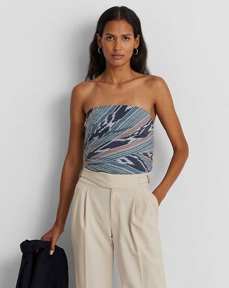 Blusa Ralph Lauren Geo-Stripe Cotton Strapless Mujer Azul Marino | UXRONYM-86 - vista 1