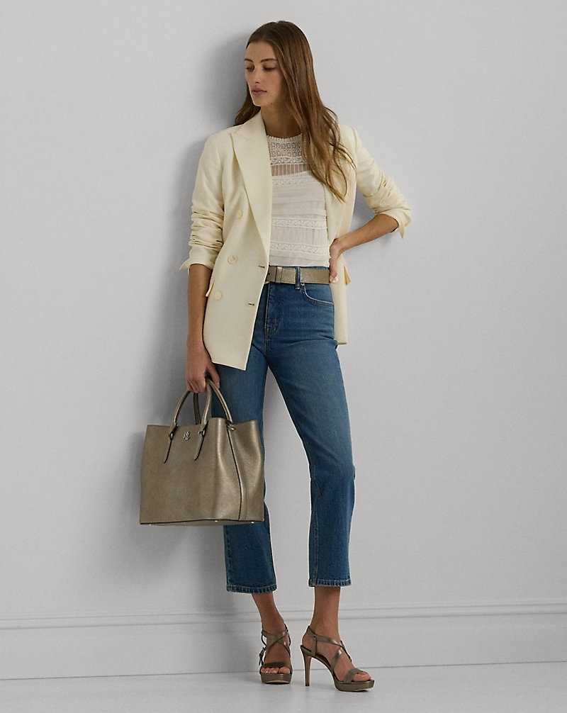 Blusa Ralph Lauren Lace-Trimmed Mesh Puff-Sleeve Mujer Creme | BZCTUPD-43 - vista 3