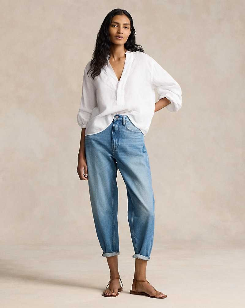 Blusa Ralph Lauren Linen Mujer Blancos | DHMVPUW-60 - vista 3