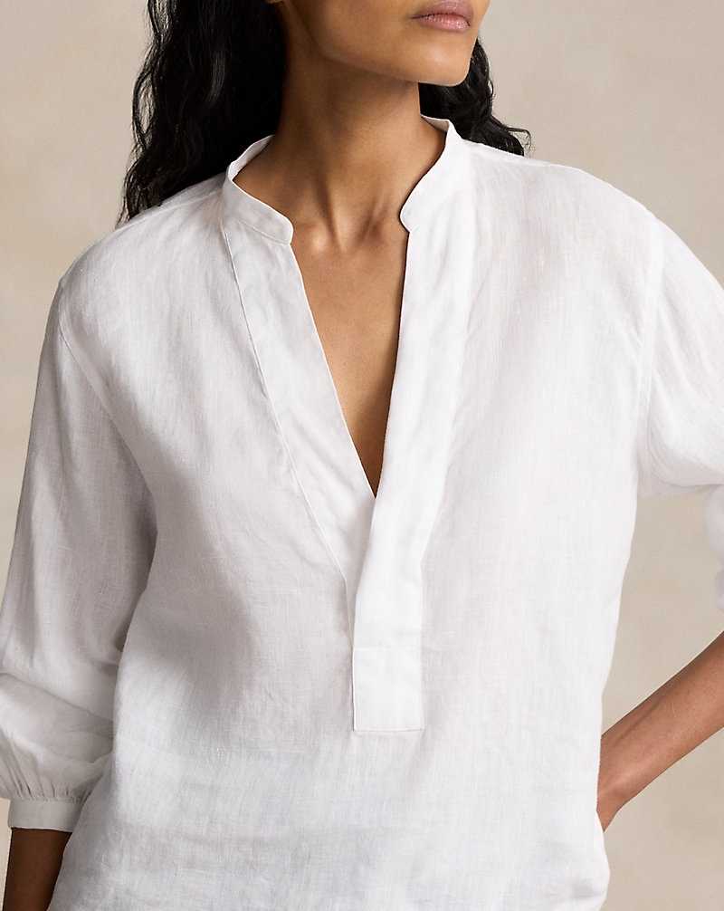 Blusa Ralph Lauren Linen Mujer Blancos | DHMVPUW-60 - vista 5