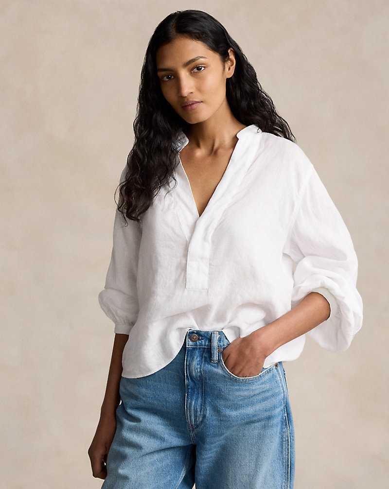 Blusa Ralph Lauren Linen Mujer Blancos | DHMVPUW-60 - vista 1