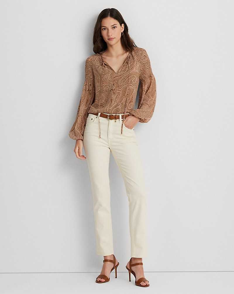 Blusa Ralph Lauren Paisley Georgette Tie-Neck Mujer Tan/Cream/Pink | CSJTZUX-03 - vista 3