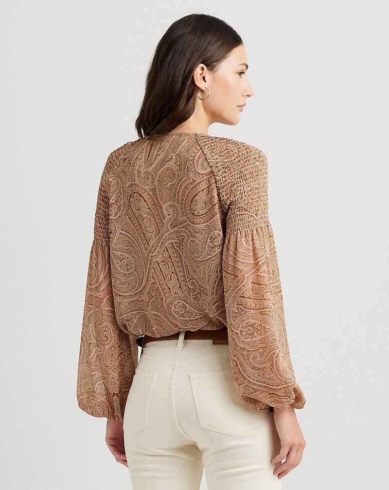 Blusa Ralph Lauren Paisley Georgette Tie-Neck Mujer Tan/Cream/Pink | CSJTZUX-03 - vista 4