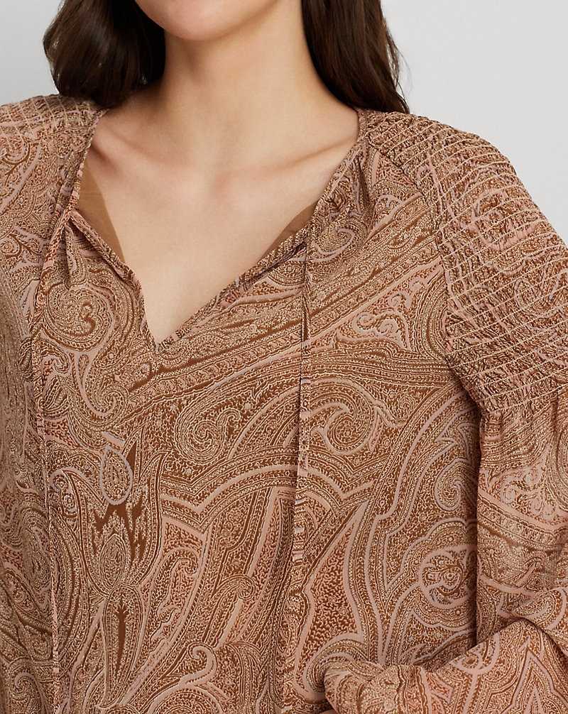 Blusa Ralph Lauren Paisley Georgette Tie-Neck Mujer Tan/Cream/Pink | CSJTZUX-03 - vista 5