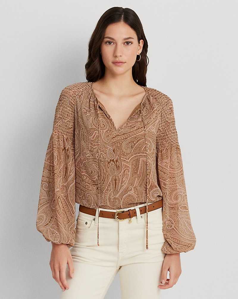 Blusa Ralph Lauren Paisley Georgette Tie-Neck Mujer Tan/Cream/Pink | CSJTZUX-03 - vista 1