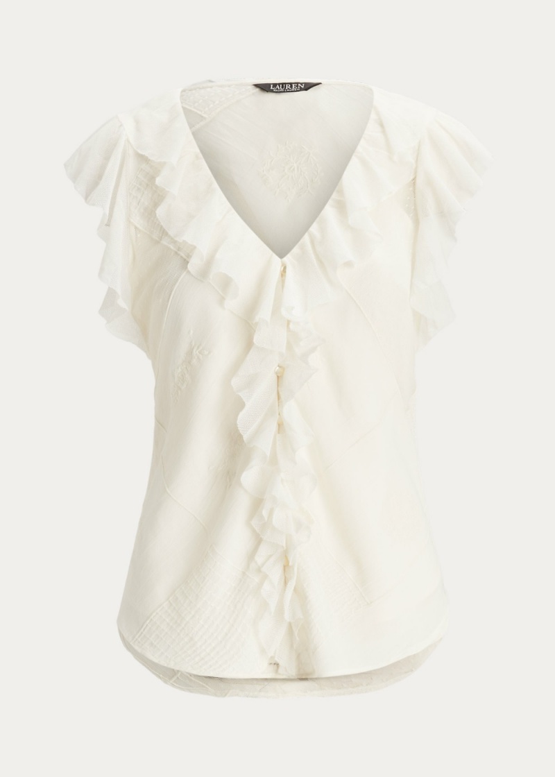 Blusa Patchwork Tulle and Gauze Mujer Creme | TDHW72495 - vista 2