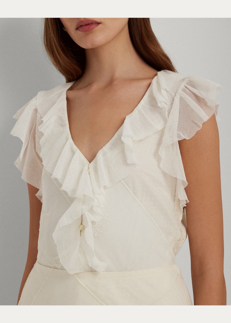 Blusa Patchwork Tulle and Gauze Mujer Creme | TDHW72495 - vista 3