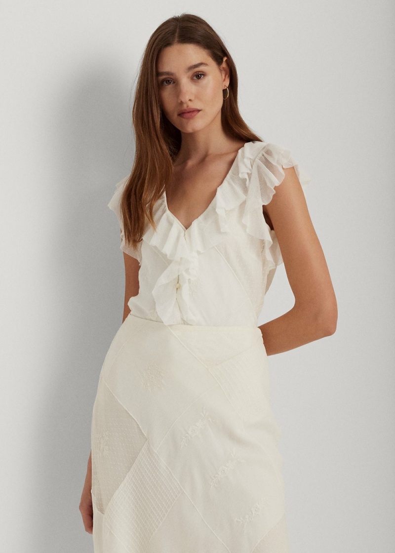 Blusa Patchwork Tulle and Gauze Mujer Creme | TDHW72495 - vista 1