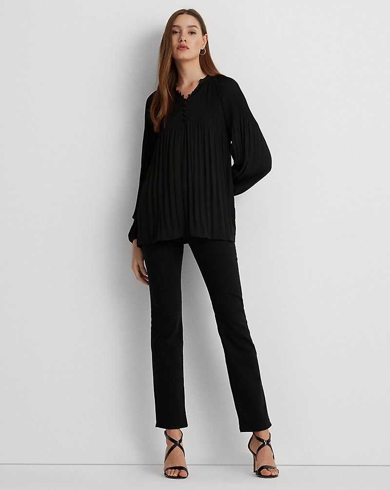 Blusa Ralph Lauren Pleated Georgette Mujer Negros | ZMCJXDY-29 - vista 3