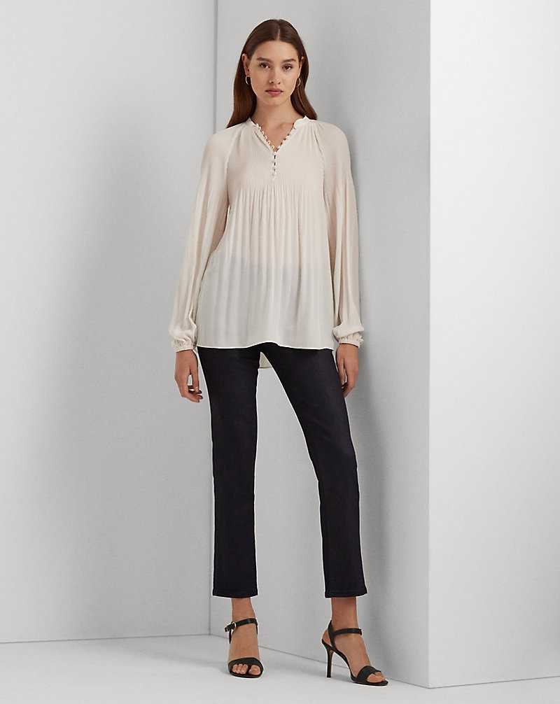 Blusa Ralph Lauren Pleated Georgette Mujer Creme | JMTVWKP-06 - vista 3