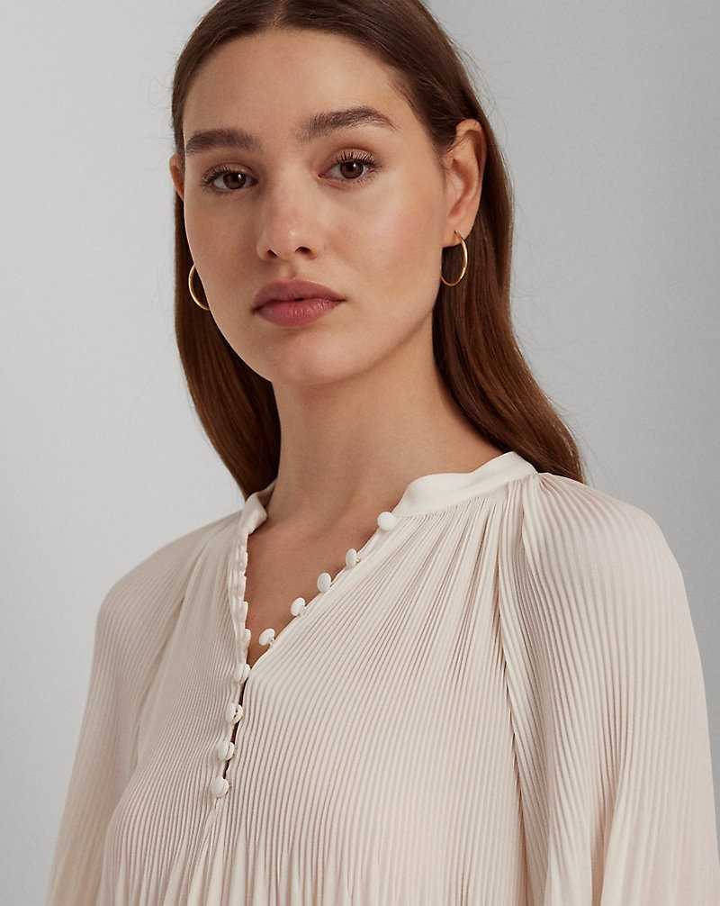 Blusa Ralph Lauren Pleated Georgette Mujer Creme | JMTVWKP-06 - vista 5