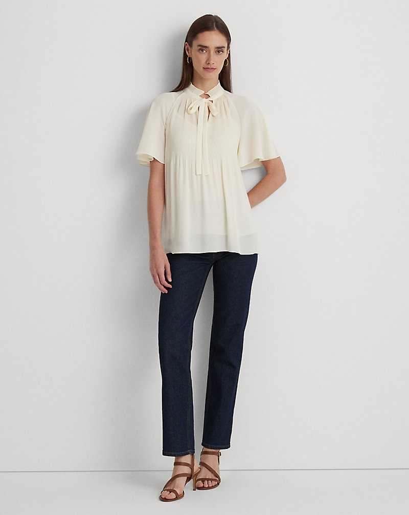 Blusa Ralph Lauren Pleated Georgette Mujer Creme | RJIWOAS-19 - vista 3