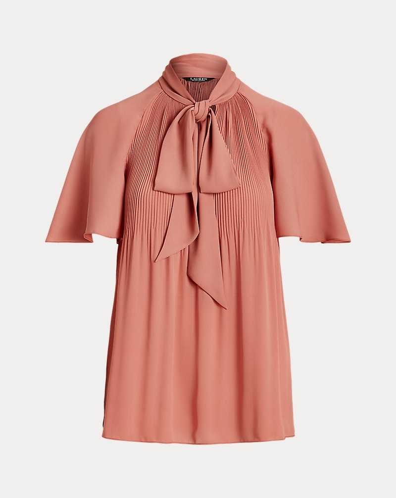 Blusa Ralph Lauren Pleated Georgette Tie-Neck Mujer Rosas | BHCNSAG-04 - vista 2