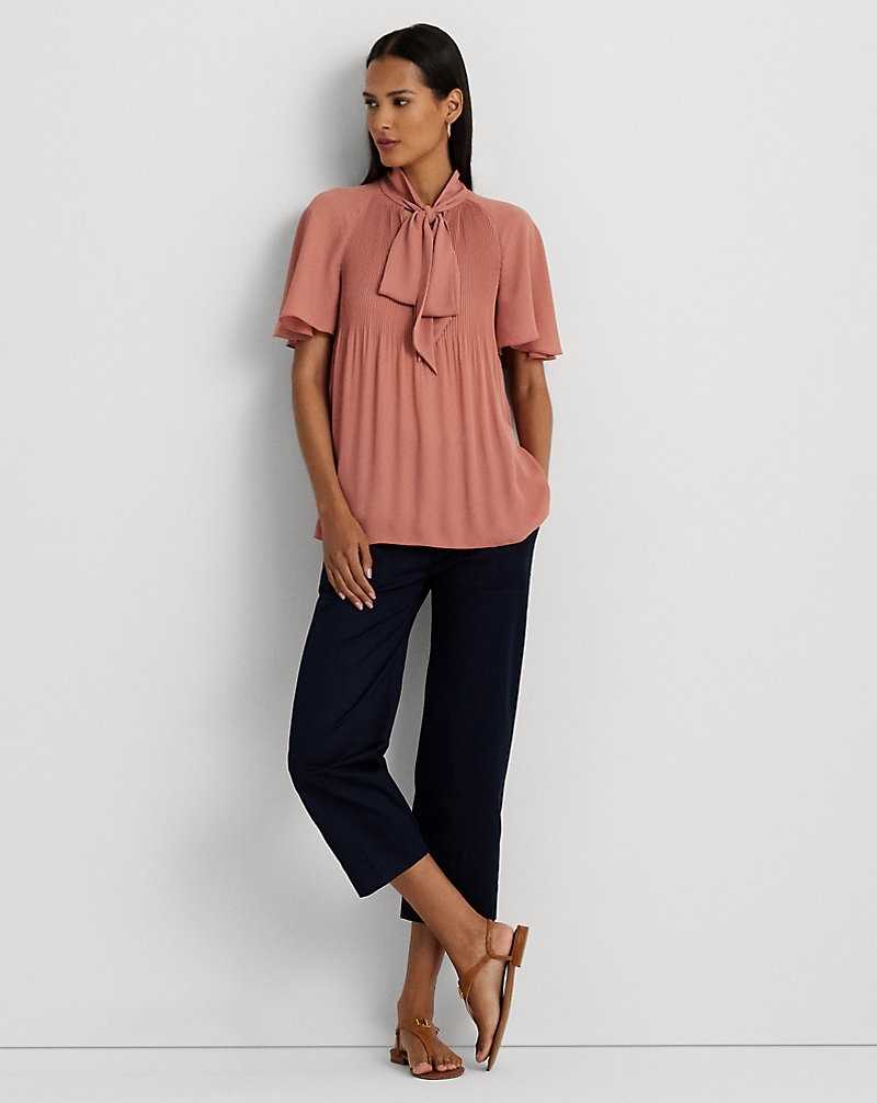 Blusa Ralph Lauren Pleated Georgette Tie-Neck Mujer Rosas | BHCNSAG-04 - vista 3