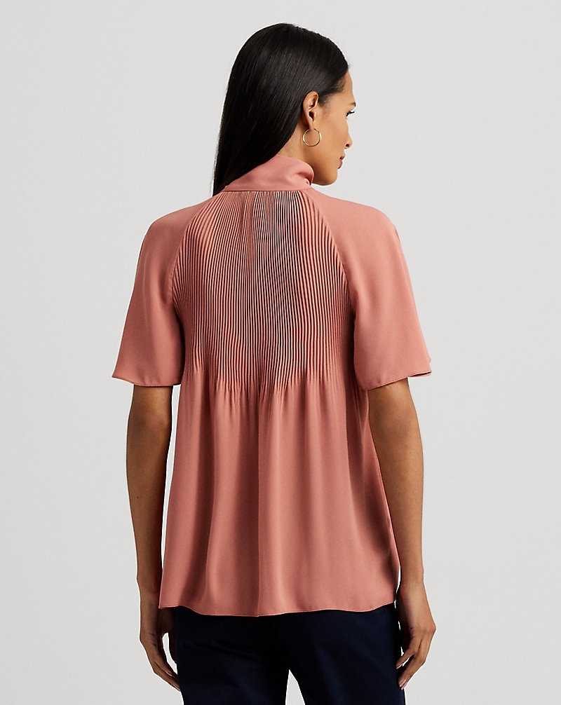 Blusa Ralph Lauren Pleated Georgette Tie-Neck Mujer Rosas | BHCNSAG-04 - vista 4
