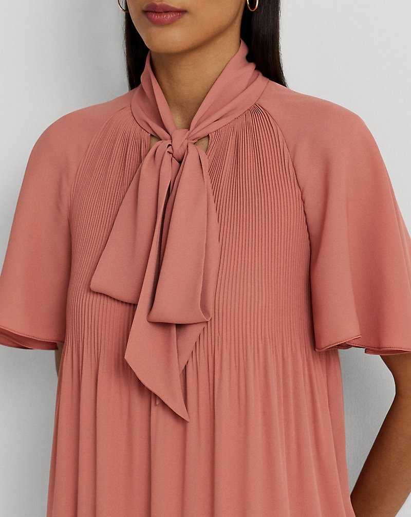Blusa Ralph Lauren Pleated Georgette Tie-Neck Mujer Rosas | BHCNSAG-04 - vista 5