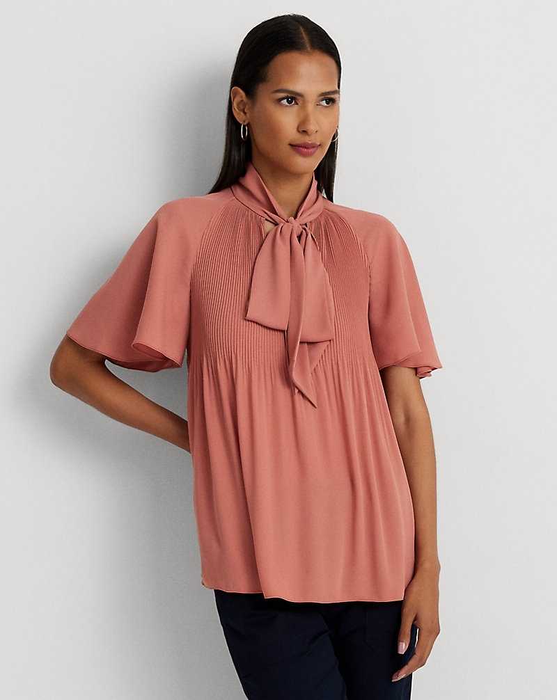 Blusa Ralph Lauren Pleated Georgette Tie-Neck Mujer Rosas | BHCNSAG-04 - vista 1