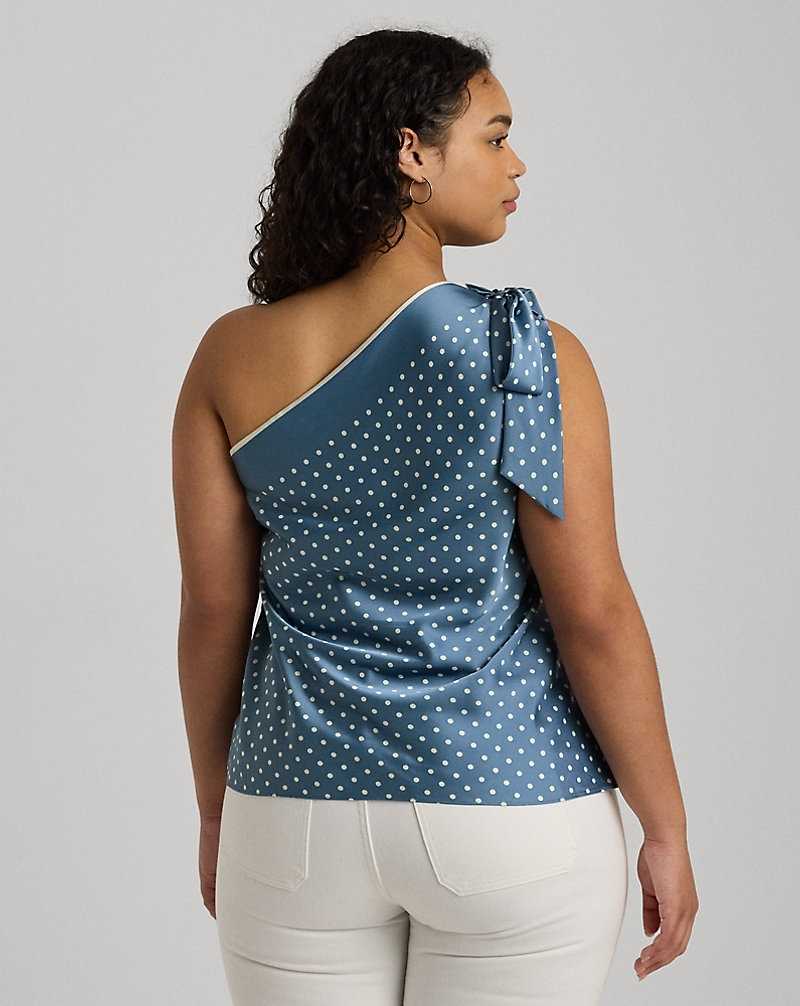 Blusa Ralph Lauren Polka-Dot Charmeuse One-Shoulder Mujer Blue/Cream | JWKSQOB-43 - vista 4