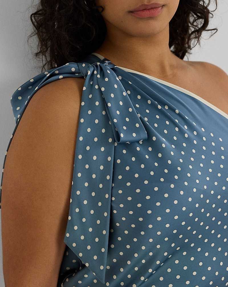 Blusa Ralph Lauren Polka-Dot Charmeuse One-Shoulder Mujer Blue/Cream | JWKSQOB-43 - vista 5