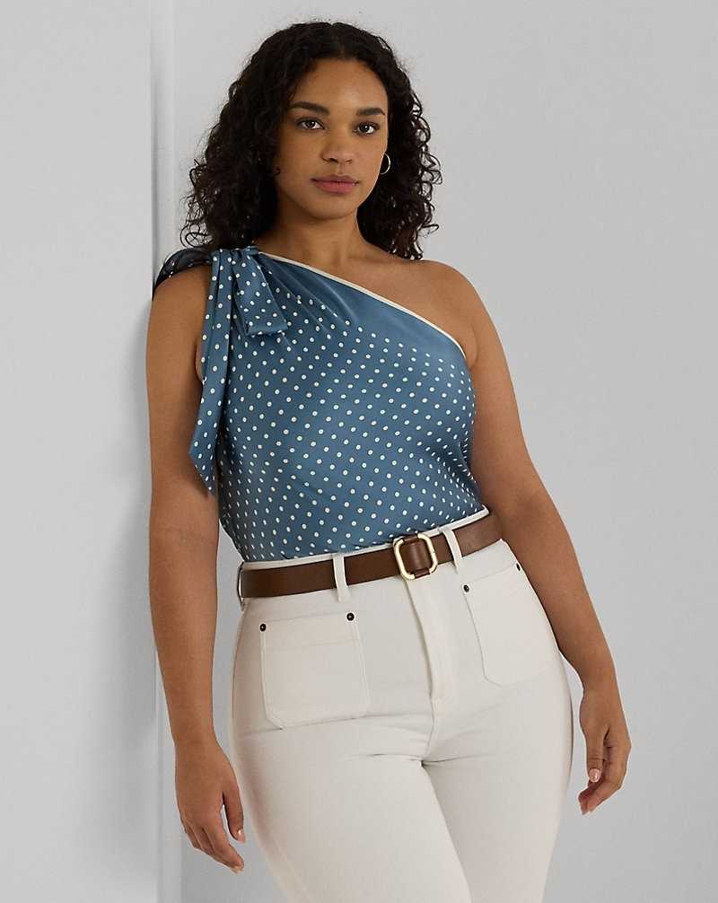 Blusa Ralph Lauren Polka-Dot Charmeuse One-Shoulder Mujer Blue/Cream | JWKSQOB-43 - vista 1