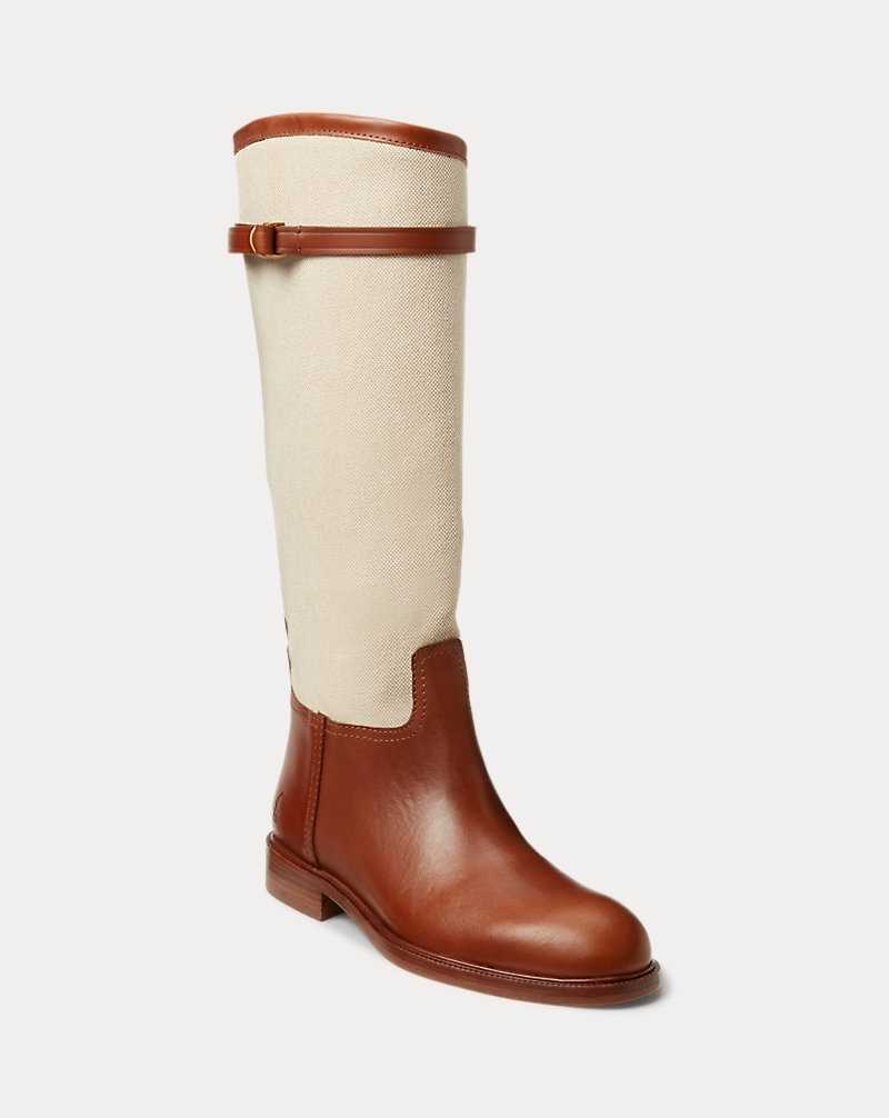 Botas Ralph Lauren Canvas-Leather Riding Mujer Cream/Cuoio | VWZBIPG-06 - vista 2