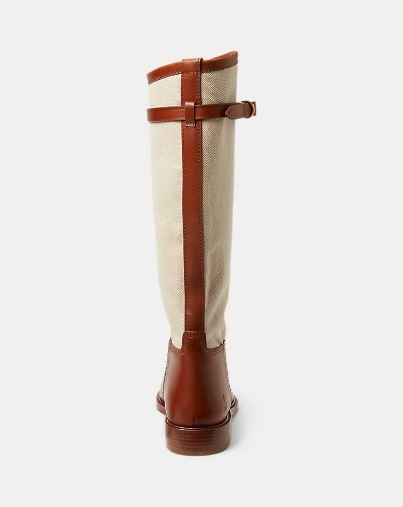 Botas Ralph Lauren Canvas-Leather Riding Mujer Cream/Cuoio | VWZBIPG-06 - vista 3