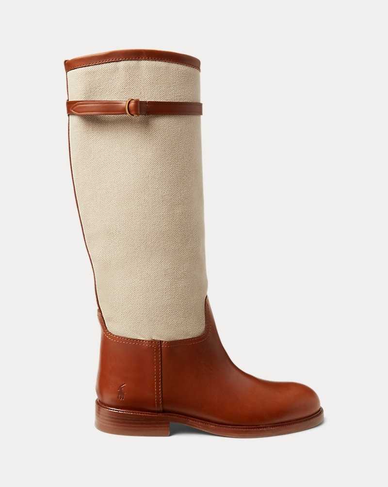 Botas Ralph Lauren Canvas-Leather Riding Mujer Cream/Cuoio | VWZBIPG-06 - vista 1