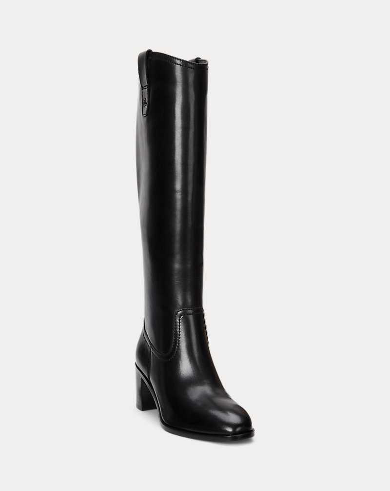 Botas Ralph Lauren Carla Burnished Leather Tall Mujer Negros | NMAIXJE-94 - vista 2