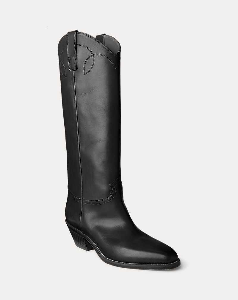 Botas Ralph Lauren Jaelynne Burnished Calfskin Tall Mujer Negros | JWGANEK-14 - vista 2