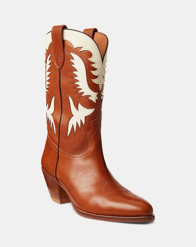 Botas Ralph Lauren Vachetta Leather Western Mujer Cuoio/Cream | JOYVDNT-40 - vista 2