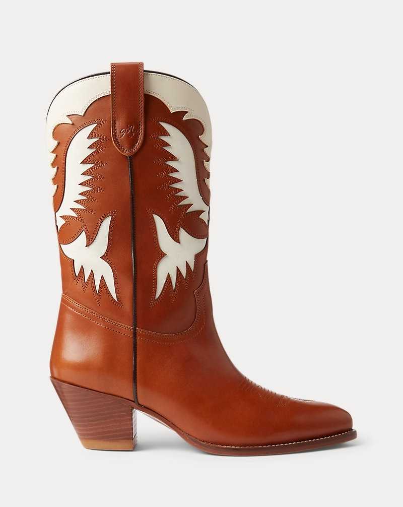 Botas Ralph Lauren Vachetta Leather Western Mujer Cuoio/Cream | JOYVDNT-40 - vista 1