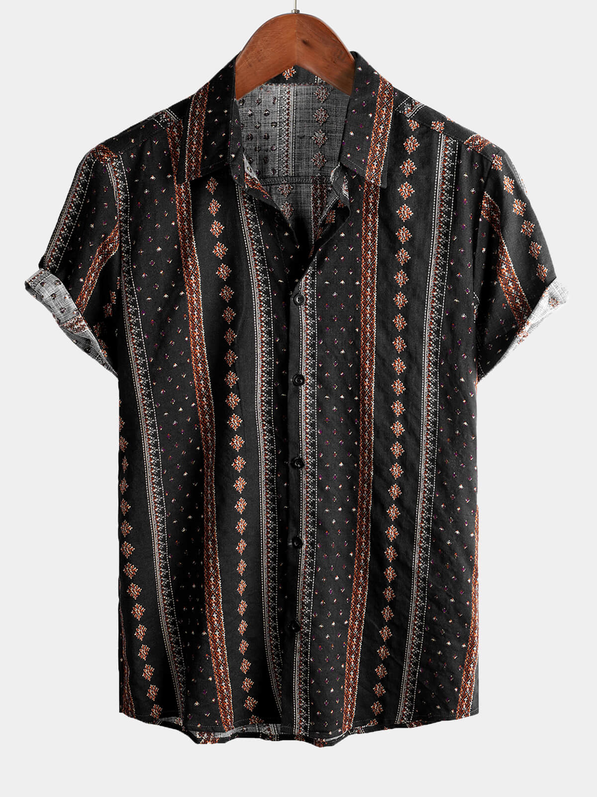 Camisa vintage de algodón Hawaiian de manga corta para hombre