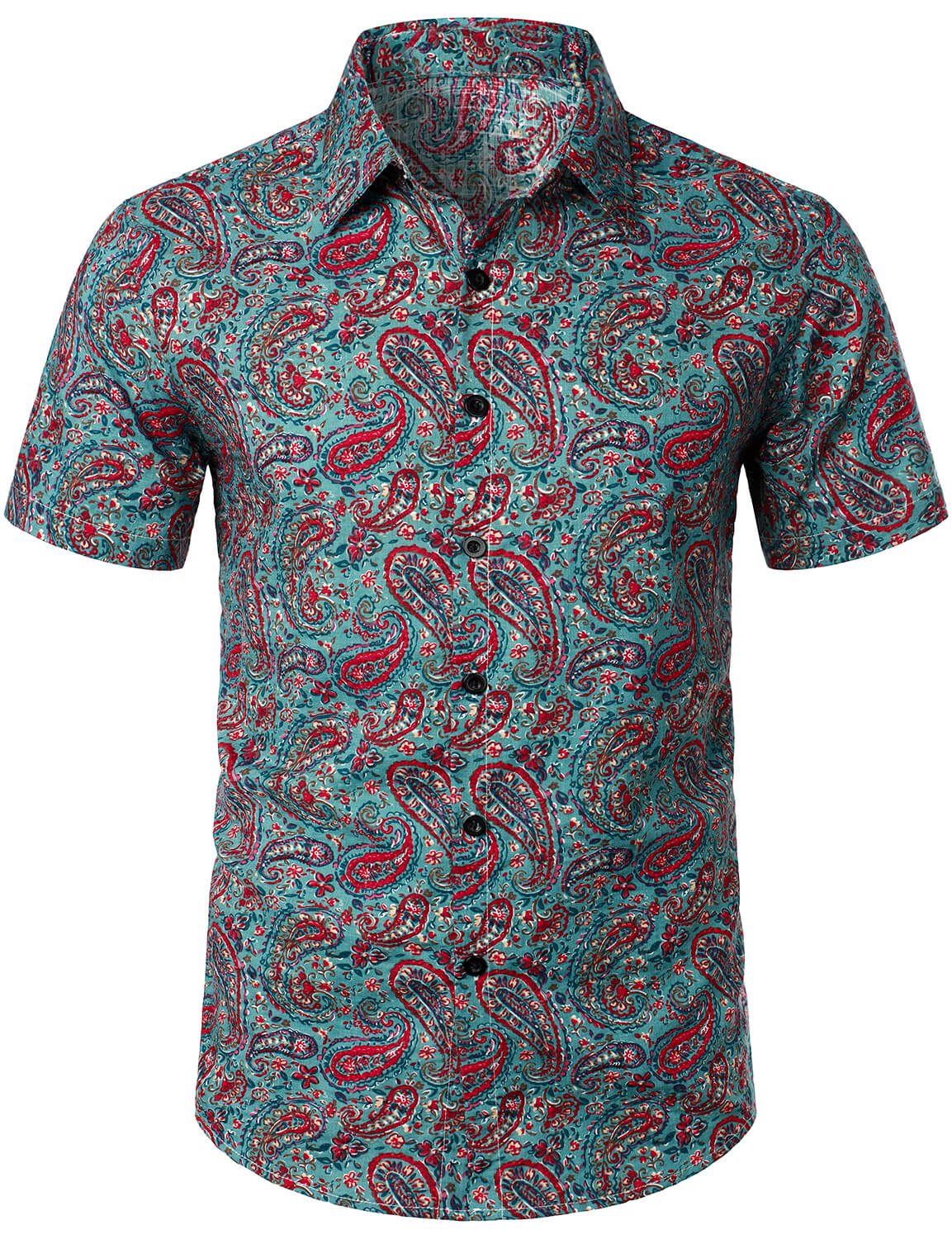 Camisa Paisley de algodón de manga corta Button Up vintage para hombre