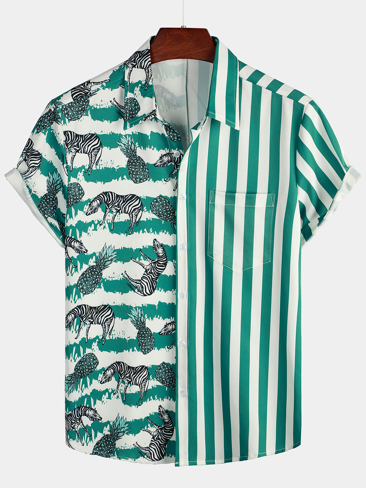 Camisa Leopard & a rayas Pocket Holiday casual para hombre