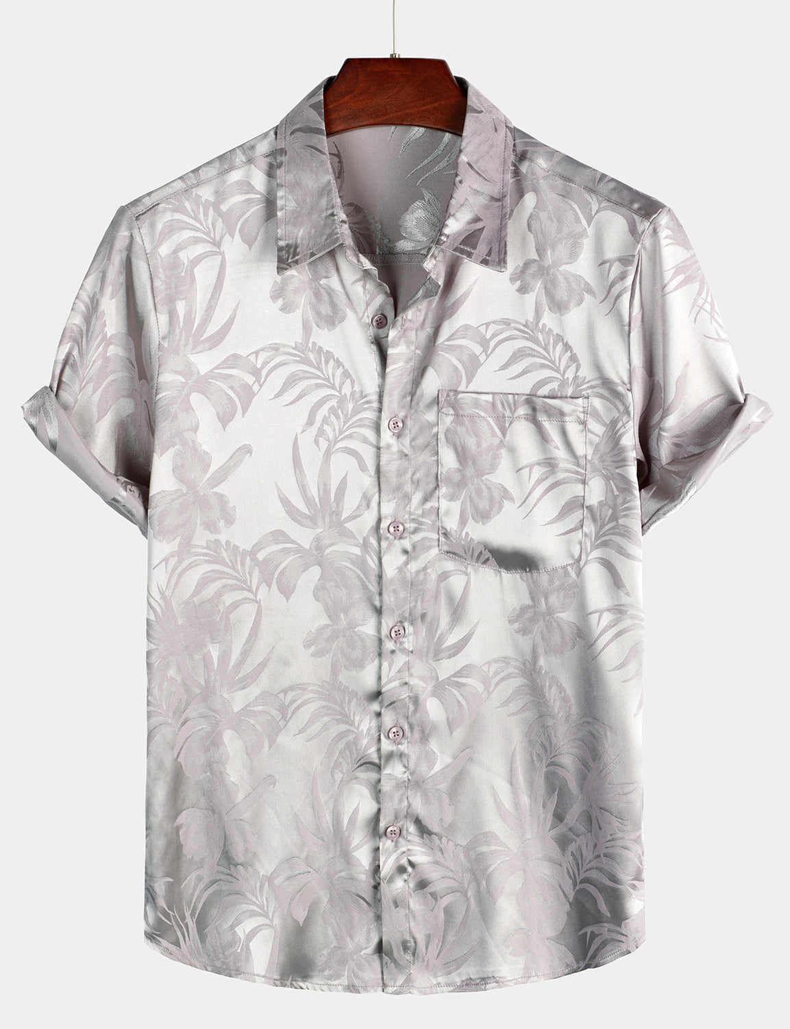 Camisa Summer Jacquard casual Elegant Button Up Pocket de manga corta Beach para hombre