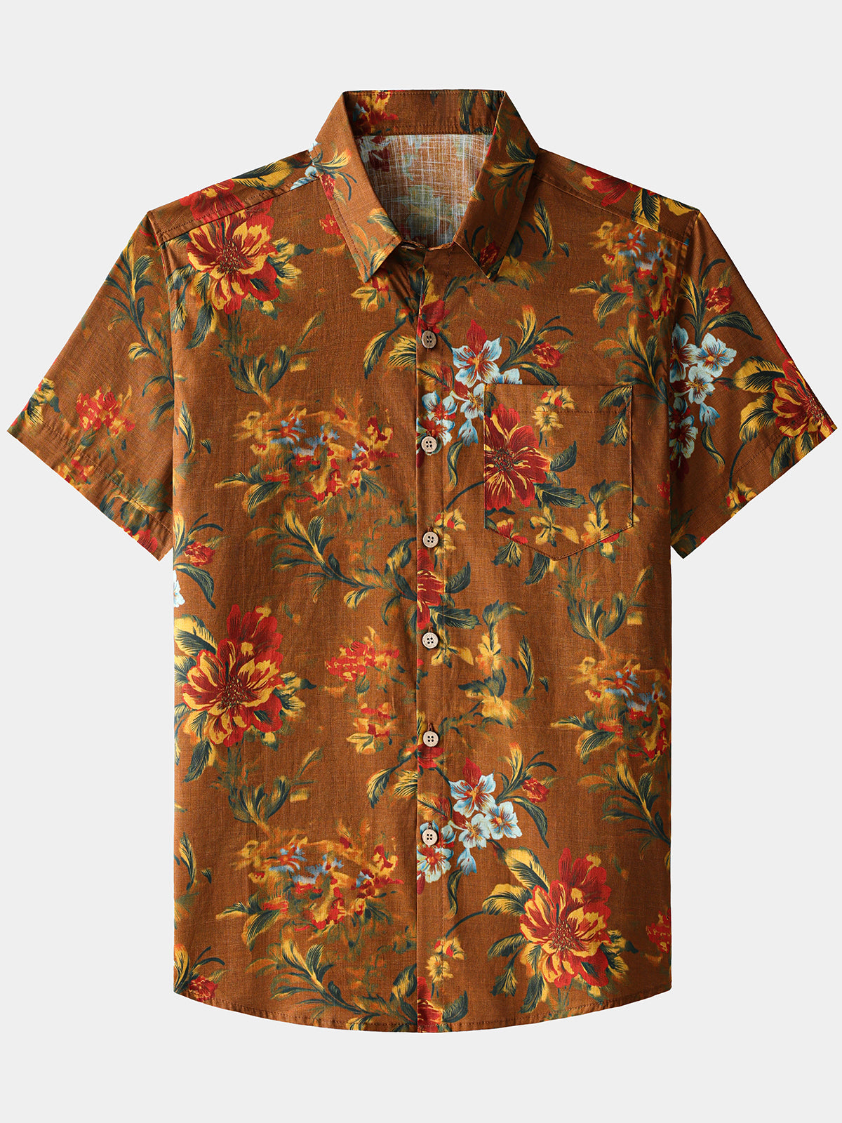 Camisa vintage Flower estampado de manga corta con botones transpirable Cool para hombre