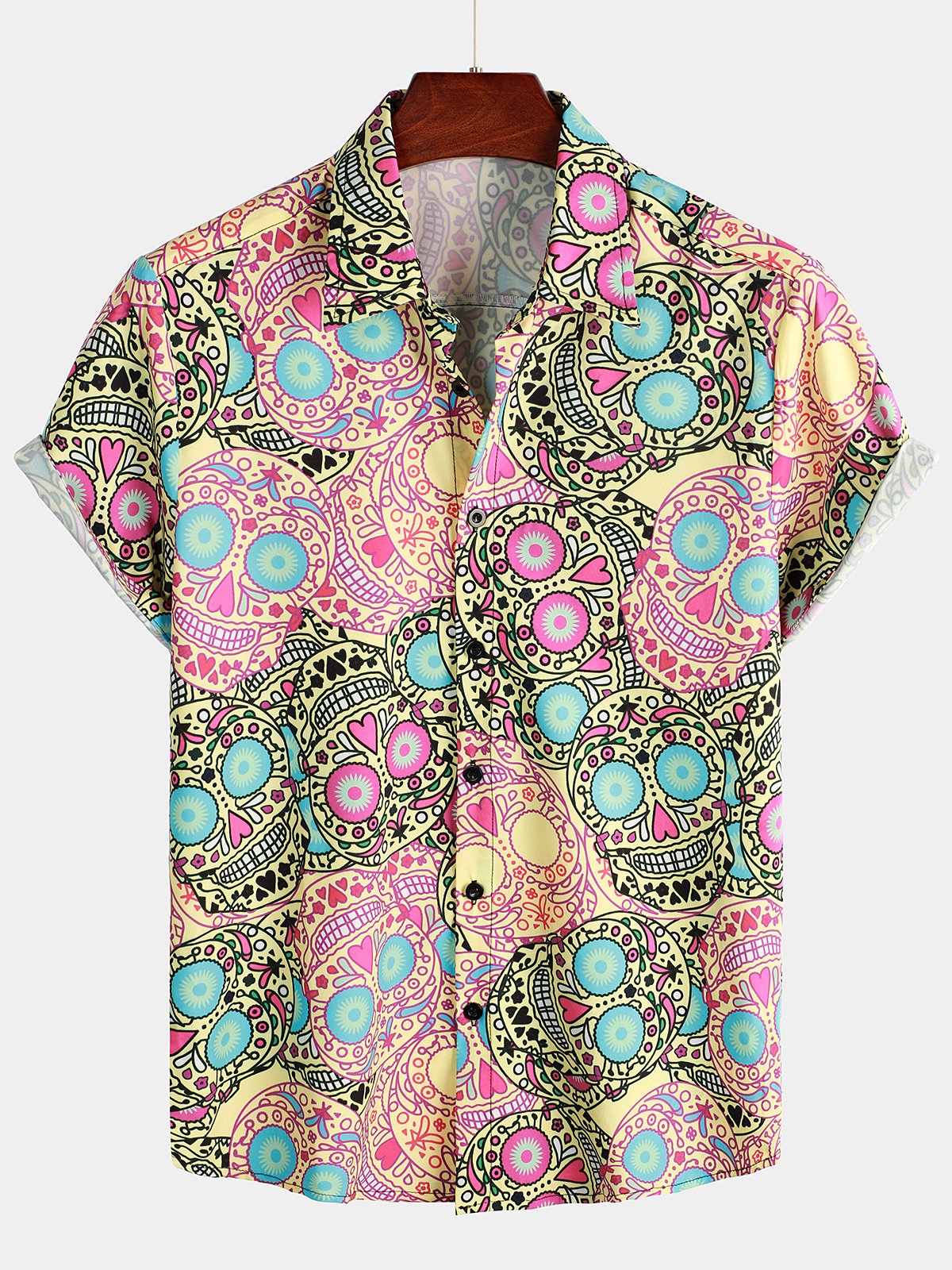 Camisa Pink Funny Skull estampado de manga corta para hombre