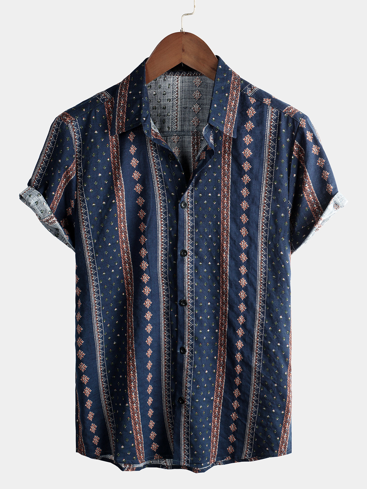 Camisa vintage de algodón Hawaiian de manga corta para hombre