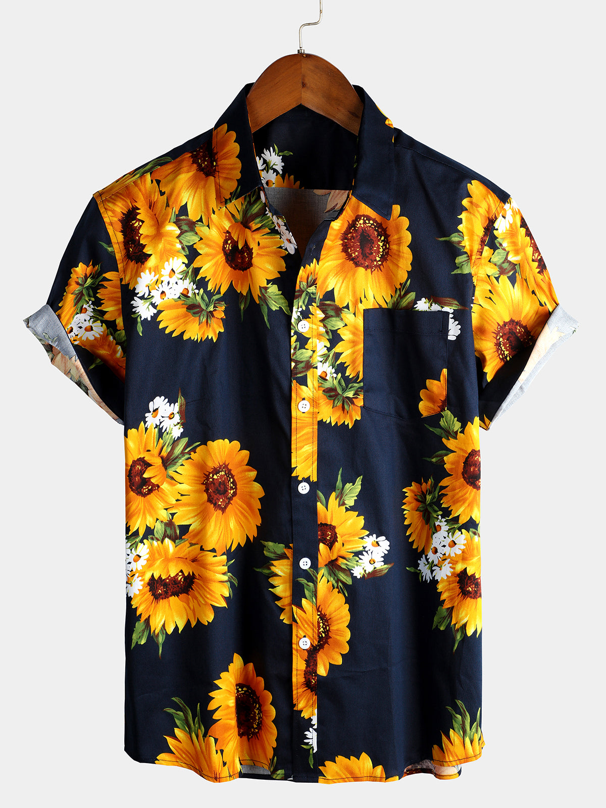 Camisa vintage Sunflower Pocket de manga corta para hombre
