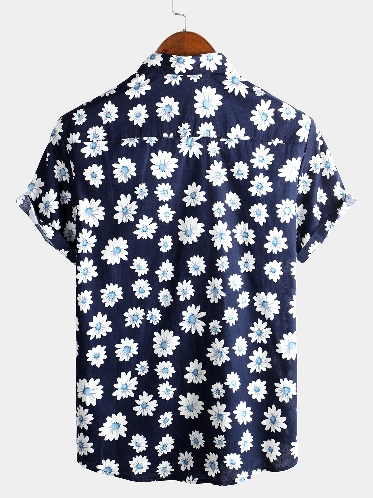Camisa Navy Blue Daisy Hawaiian de manga corta para hombre