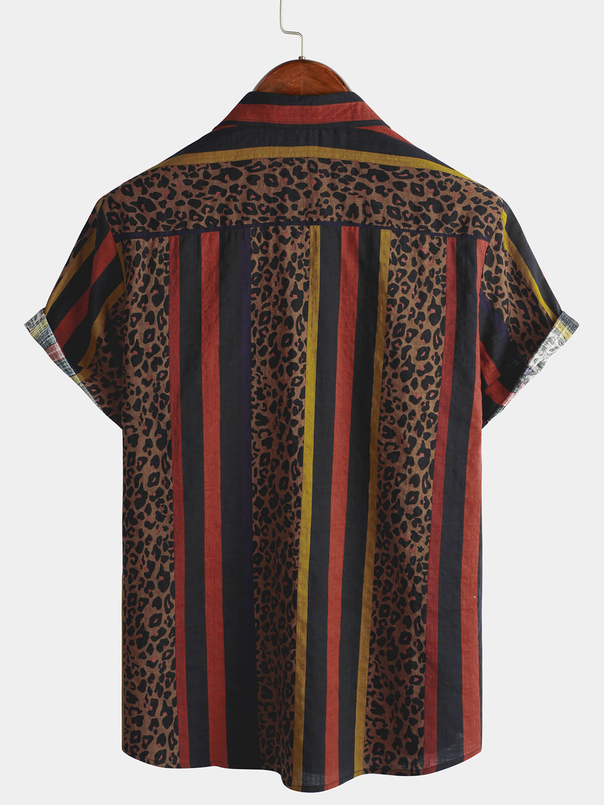 Camisa Leopard vintage Vertical a rayas Cool Summer Vacation de manga corta Button Up para hombre