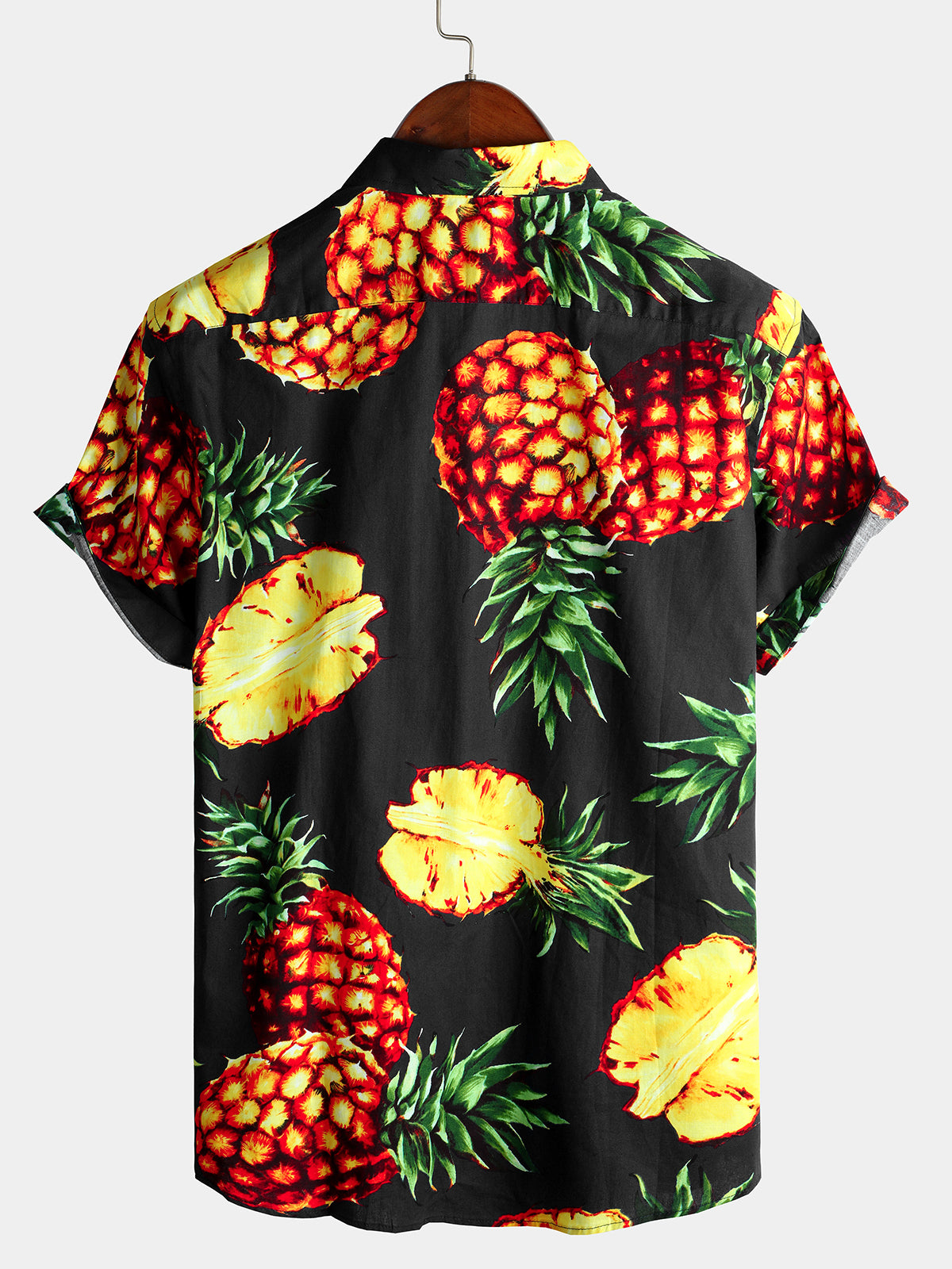 Camisa Pink Pineapple estampado Holiday Pocket de algodón para hombre