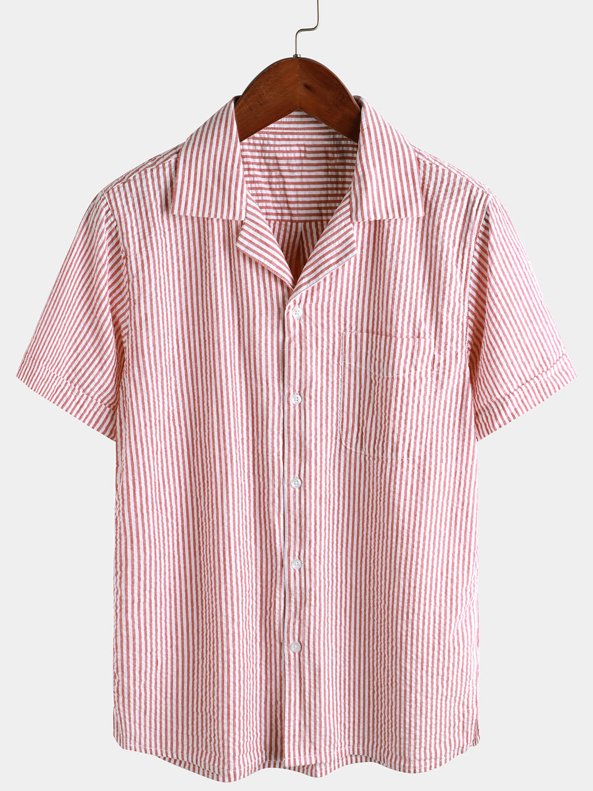 Camisa transpirable a rayas de algodón Button Up Summer Cuban Collar Camp de manga corta Beach para hombre